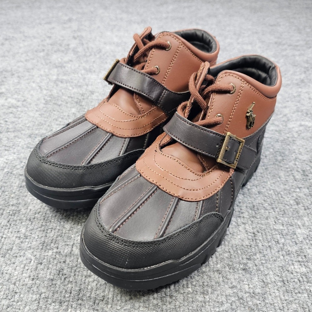Polo Ralph Lauren Dover Boys Boots US 6 Buckle Lace Up Rubber Duck Brown NEW